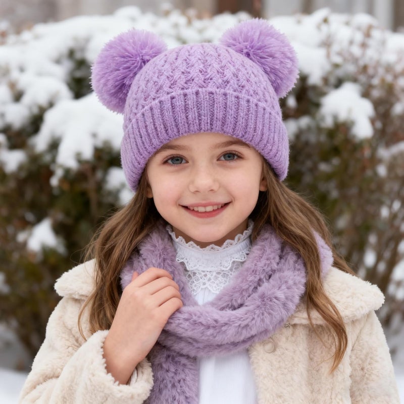 KDVOG Store Kids Winter Hat Warm Knitted Beanies with Double Pom Pom Thick Ski Cap for Boys Girls 7-12 Years - Image 2